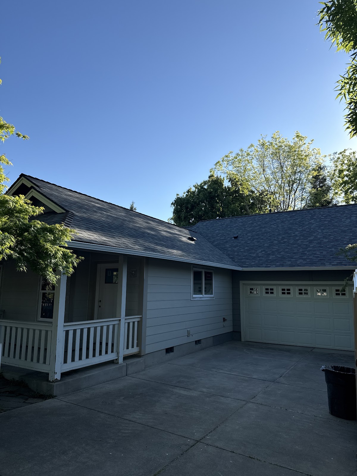 Completed roof replacement with new garage roofline, Medford Oregon